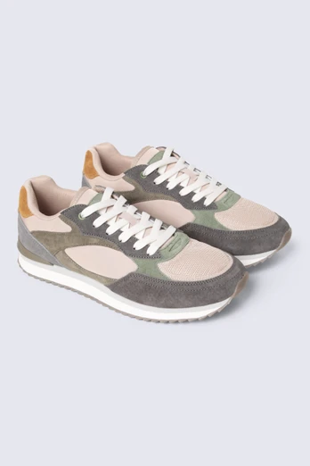 Sutton Mens Casual Leather Trainer - Khaki