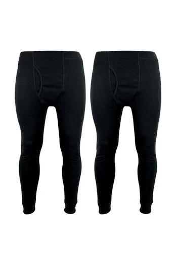 2 Pack Mens Long Johns Base Layer Underwear - Black