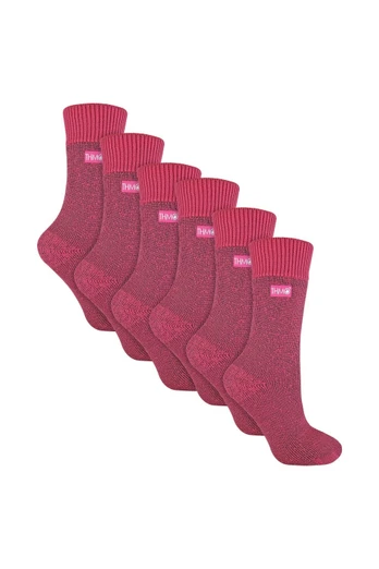 6 Pairs Ladies Soft Breathable Thermal Socks - Pink