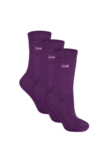 3 Pack Ladies Winter Socks With Comfort Top - Purple