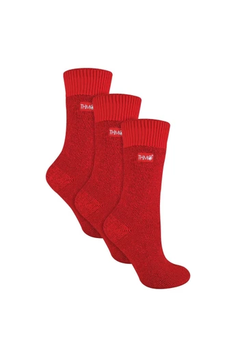 3 Pack Ladies Winter Socks With Comfort Top - Red