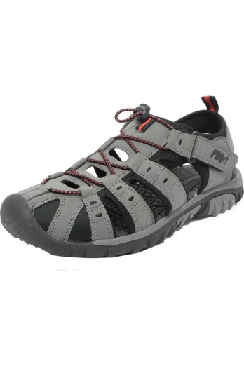 Mens Fastening Synthetic Nubuck Trail Sandals - Grey/Red