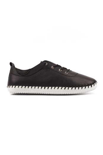 St Ives Womes Soft Leather Slip On Plimsolls - Black