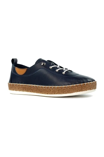 Evie Womes Soft Leather Slip On Plimsolls - Blue