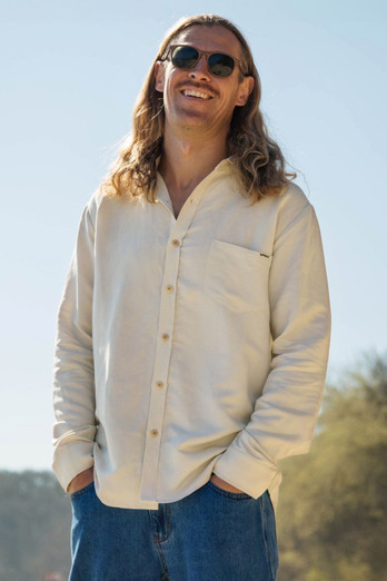 Men's Relaxed Fit Linen Shirt with Chest Pocket - Oatmeal