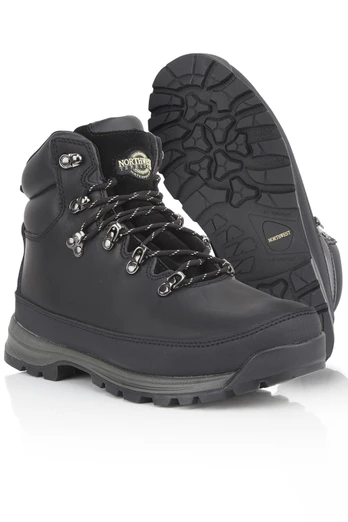 Pelly Mens Leather Waterproof Hiking Boots - Black