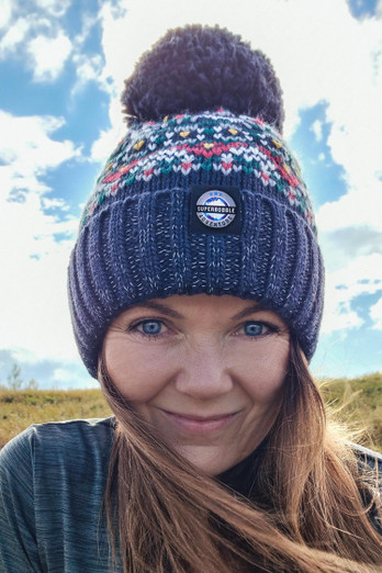 Simon Wilson Navy Fairisle Knit Unisex Bobble Hat - Navy Multicolour