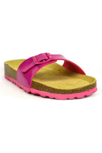 Malaga Lacquered Womens Sandals - Fuchsia/Brown