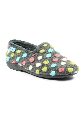 Helix Womens Polka Dot Slippers - Grey