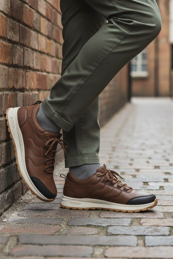 Bristol Mens Nubuck Leather Casual Trainers - Coffee