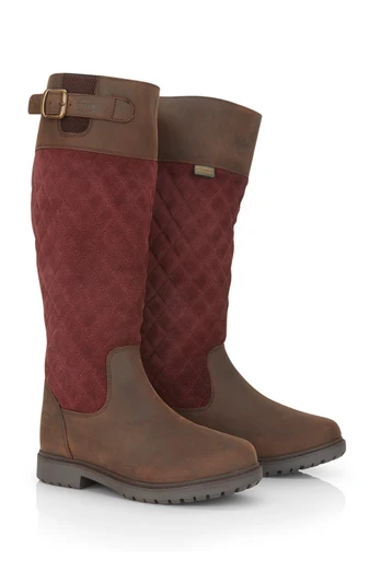 Ashby Womens Leather Waterproof Long Country Boots - Oak/Burgundy