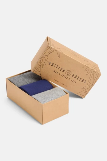 Mens Three-Pair Bamboo Sock Gift Box - Melange