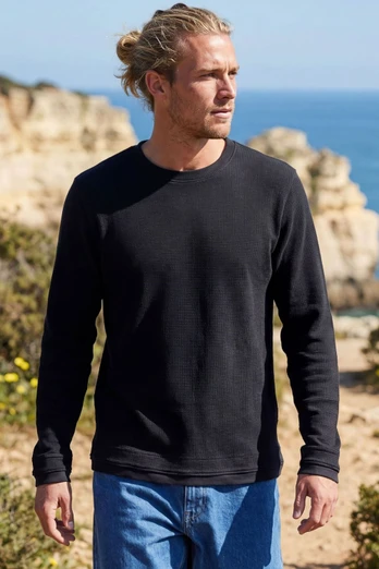 Men's Waffle Knit Jumper - Black
