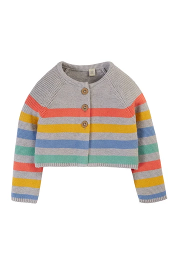 Baby 100% Cotton Knitted Cardigan - Grey Marl Stripe