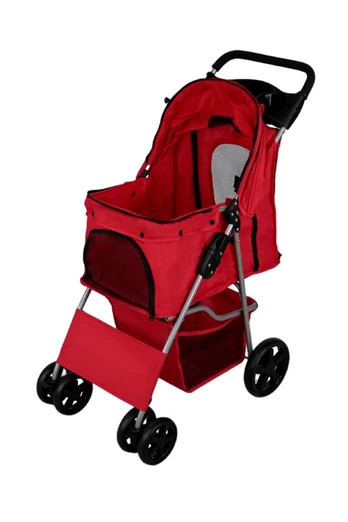 Pet Stroller with Rain Cover - Red