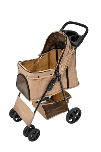 Pet Stroller with Rain Cover - Beige
