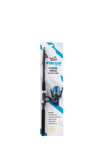 Focus Telescopic Spinning Fishing Rod and Reel Kit - Black
