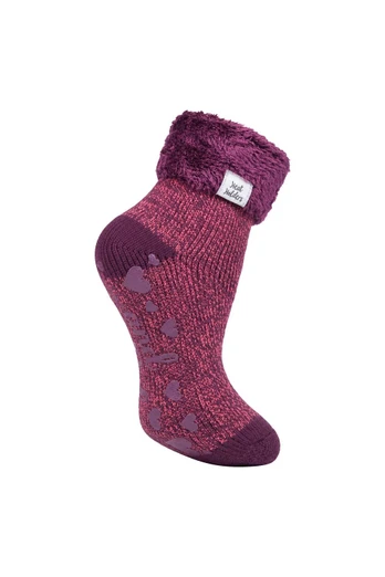 Womens Non-Slip Thermal Slipper Bed Socks - Purple