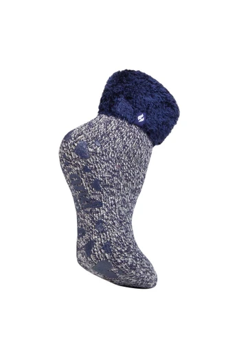 Womens Non-Slip Thermal Slipper Bed Socks - Denim