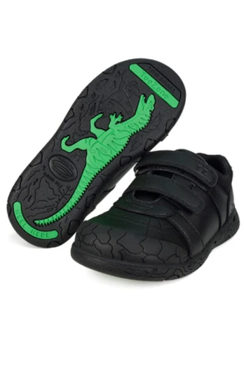 Dex Vegan Kids Dinosaur Rip Tape School Shoes. - Black
