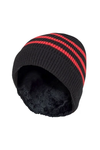 Kids Rib Bobble Pom Pom Hat - Black