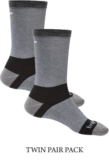 Ultra-Light Mens Coolmax Liner Socks TWIN PACK - Grey/Black