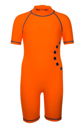 Kids Short All In One Swimsuit - Orange/Blue