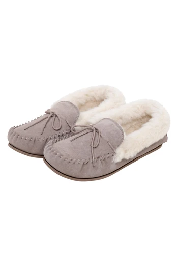 Womens Sheepskin Moccasin Slippers - Stone
