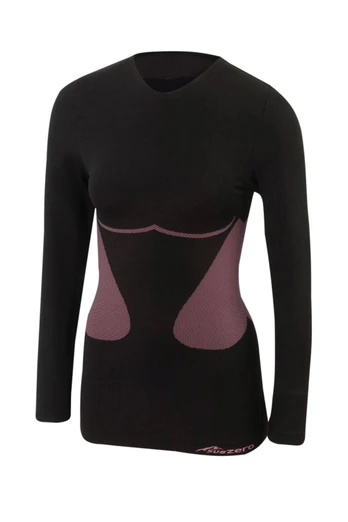 Factor 1 Plus Womens L/S Base Layer Stretch Top - Black/Pink