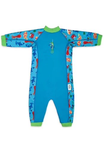 Splashy Swimsuit Made With e-Flex Baby Wetsuit - Seabiskit Sea Friends Cyan
