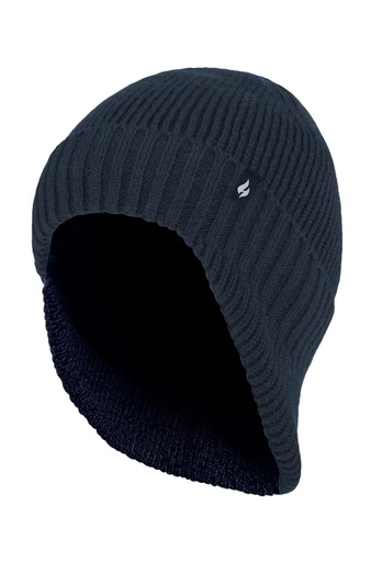 Mens Thermal Drop Neck Beanie Hat - Navy