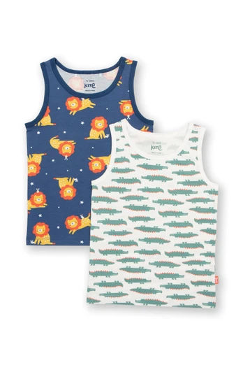 Kids 95% Organic Cotton Vests - Captain Croc/Lion and Mouse