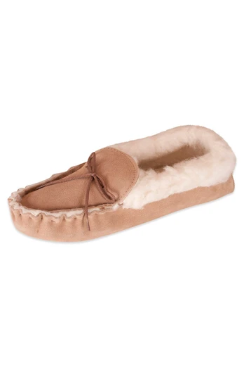 Womens Sheepskin Moccasin Slippers - Camel