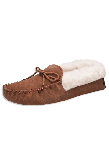 Womens Sheepskin Moccasin Slippers - Chestnut