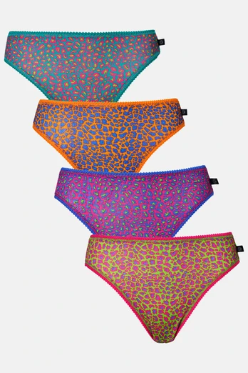 Womens Four-pack Bamboo High Leg Knickers - Wild Cat