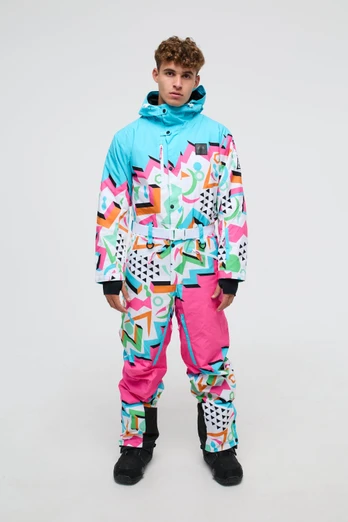 Nuts Cracker Mens Ski Suit - White/Blue/Pink