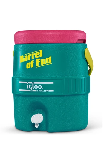 Retro Barrel of Fun 2 Gallon Drinks Cooler - Dark Jade/magenta/yellow