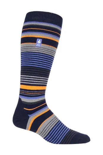 Mens Thin Warm Winter Knee High Thermal Ski Socks - Navy