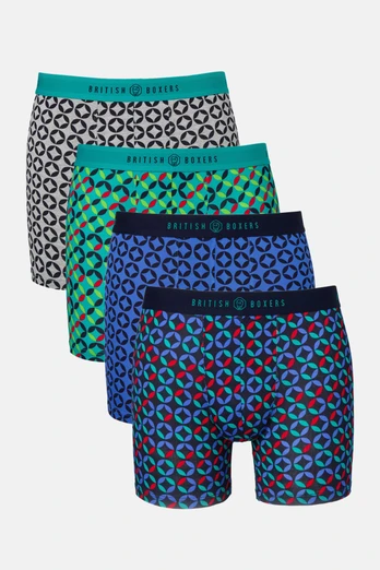 Mens Four-Pack Bamboo Stretch Trunks - Minimalist Geometric