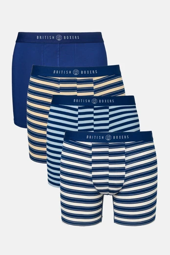 Mens Four-Pack Bamboo Stretch Trunks - Maritime