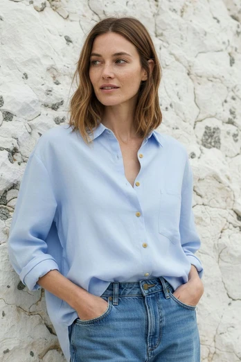 Women's Linen Shirt - Azure Blue