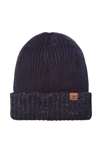 Mens Waterproof Cold Weather Roll Cuff Beanie Hat - Navy