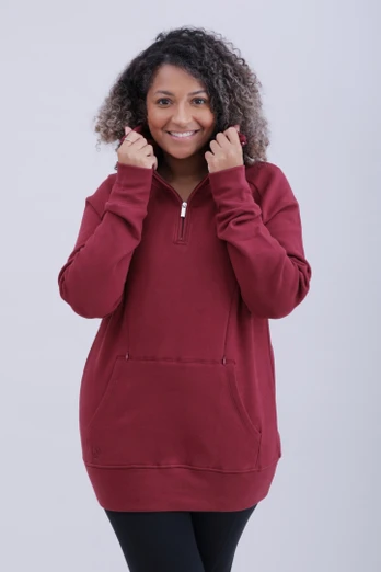 Womens Breastfeeding 1/4 Zip Sweater - Burgundy