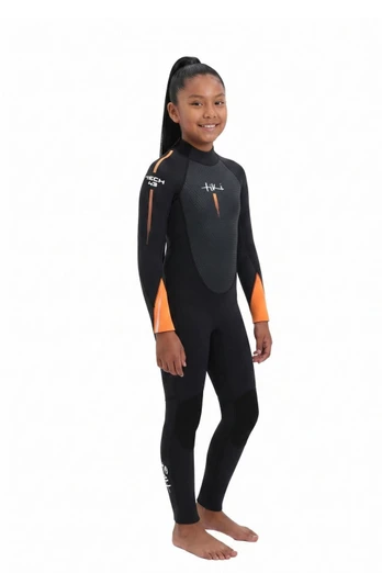 Tech Junior 4/3 GBS Steamer Back Zip Wetsuit - Black/Orange