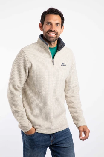 Newark Mens 1/4 Zip Grid Fleece - Ecru
