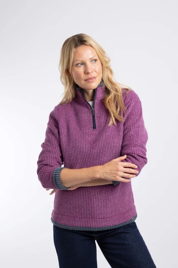 Beye Womens 1/4 Zip Grid Fleece - Purple Wine