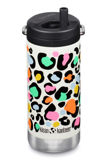 Kids Insulated 355ml Water Bottle - Twist Cap - Leopard Print