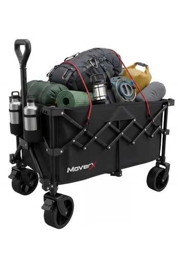 Black Folding Camping Trolley 120L Festival Cart - Black/120L