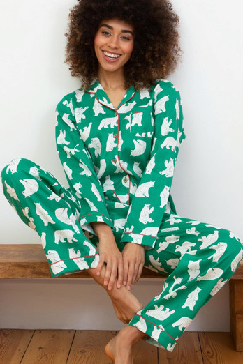 Haven Womens 100% Cotton Cosy Twill Pyjamas - Hello Bear
