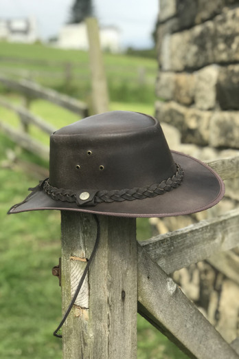 Water Resiststant Mens Leather Hat - Brown